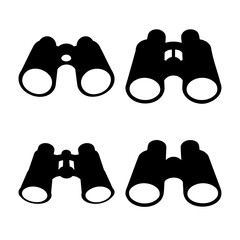 Set of four black silhouette binocular icons for observation and adventure related designs