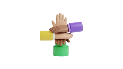 Diverse Hands Stacked Together Symbolizing Unity and Teamwork on transparent background