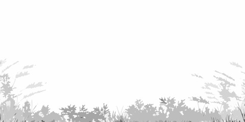 Grayscale image showcasing silhouettes of grasses and foliage against white