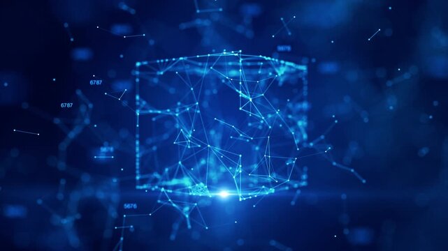 Big Data Visualization Network on Blue Futuristic Background with Digital Connection and Technology Concept. Animation 4K. 3D rendering