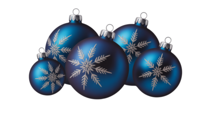  Luxury Blue Holiday Ornaments with Snowflake Print and Matte Finish Isolated on Transparent Background PNG