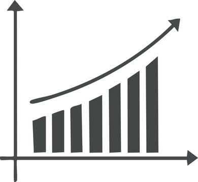Graph representing upward trend of growth and success with increasing bars and arrow