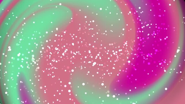 Vibrant swirling pattern with pink green hues and white specks.