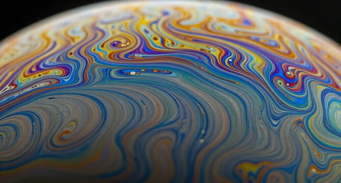 シャボン玉表面に輝く虹色の流体マクロテクスチャ