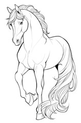 Obraz premium Black horse vector illustration featuring a wild stallion silhouette running and galloping as a nature symbol with a dark mane and outline isolated on white