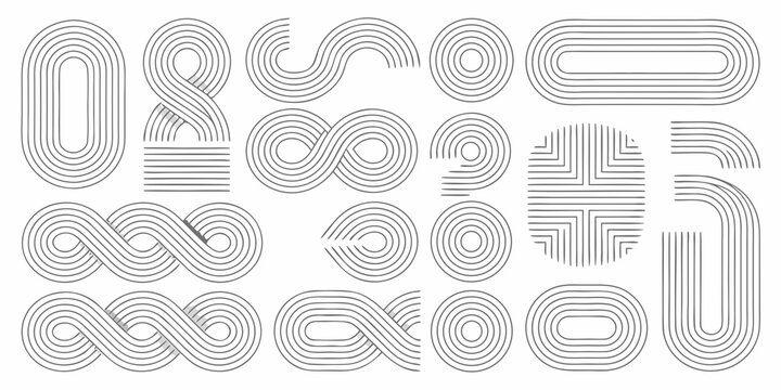 Abstract arrangement of parallel lines forming various curved and linear shapes