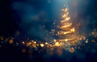 Fantasy Tree Background with Glowing Light Particles for Winter Night