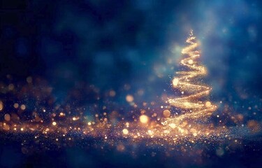 Fantasy Tree Background with Glowing Light Particles for Winter Night
