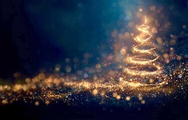 Fantasy Tree Background with Glowing Light Particles for Winter Night