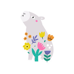 Cute Capybara with Flowers. Colorful Vector Illustration for Kids
