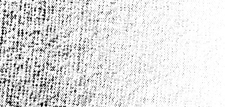 Grainy halftone texture with a rough noise pattern fading from dense left to sparse right on a transparent background.