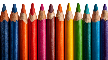 A collection of colorful pencils arranged in a row on a black background