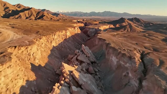 Breathtaking Aerial View of Dramatic Canyon Landscape with Vibrant Earth Tones at Sunset