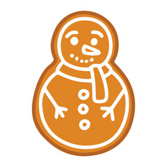Obraz premium Holiday baked character biscuit for Christmas. Glazed gingerbread snowman with happy smile isolated on white background for winter dessert.