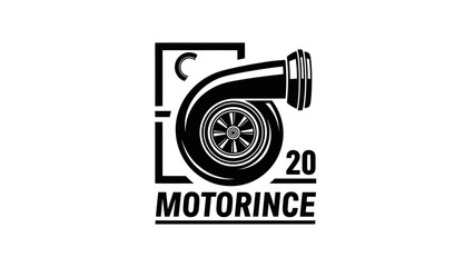 Monochrome Turbocharger Logo with Motorince Text and Number 20.