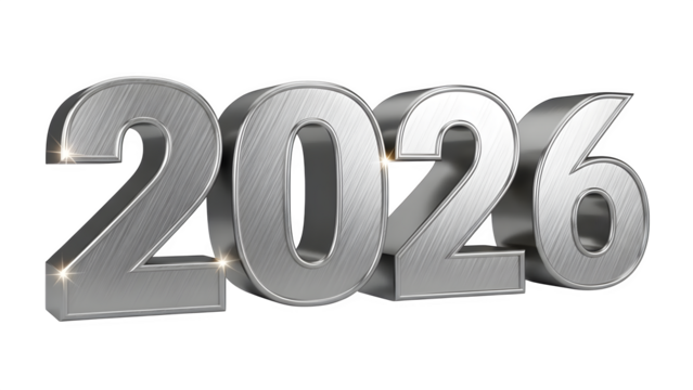 Metallic 2026 New Year Graphic 3d rendered, isolated on transparent background - Powered by Adobe