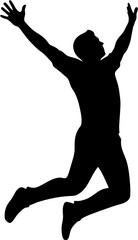 Fototapeta premium Man jumping with arms raised in victory or celebration, a dynamic and expressive silhouette illustration, conceptual vector for success and happiness