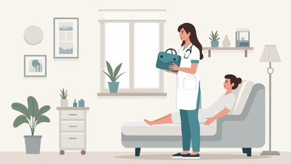 Nurse Providing Home Care to Patient &ndash; Professional Healthcare Vector Illustration