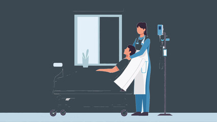 Nurse Caring for Patient in Hospital Room &ndash; Professional Healthcare Vector Illustration