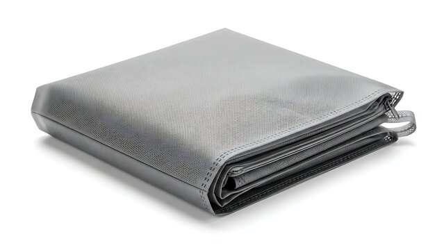 Silver leather pouch with zipper closure on white background