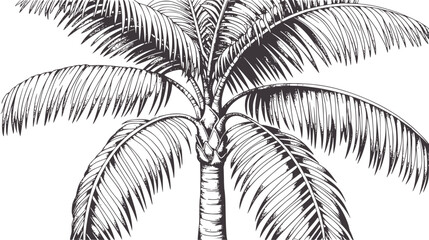 Detailed black and white palm tree line with textured leaves and trunk © Fahim