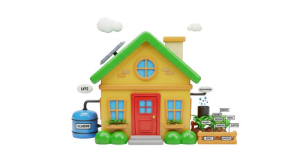 Eco-friendly House with Solar Panel, Rainwater Harvesting, and Vegetable Garden