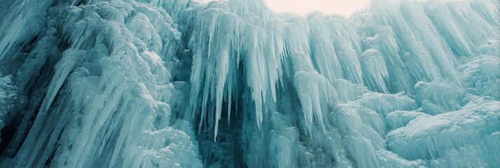 Frozen waterfall icicles in pale blue and white winter ice formations image