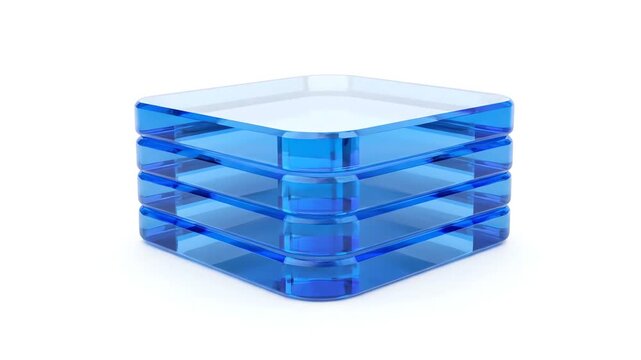 Abstract Blue Glass Squares Stacking Up, Representing Data Storage and Digital Information