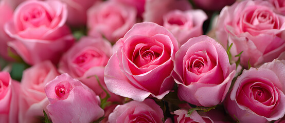 Background image of pink roses. Top view of rose flowers. Studio shot of flowers.