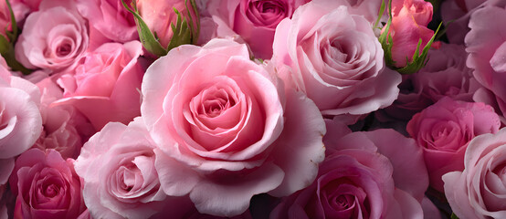 Background image of pink roses. Top view of rose flowers. Studio shot of flowers.