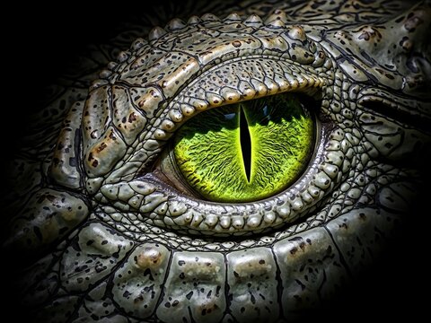 Macro Close up of a Green Crocodile Eye. Generative Ai