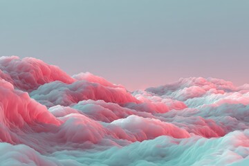Abstract Landscape of Pink and Blue Pixelated Waves Under Soft Lighting with Smooth Sky Background