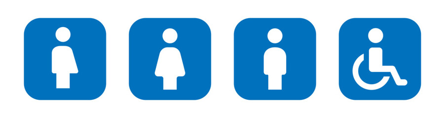 A set of toilet icons. Male, female, disabled, gender neutral icon, pictogram. It can be used for signs, signage, website