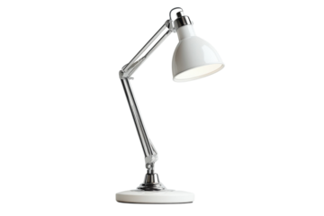 Modern Desk Lamp in Minimalist Design with Soft White Shade and Chrome Finish on Isolated White Background for Office Decor isolated on transparent background