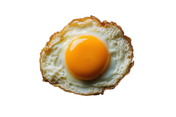 Fried egg in sunny side up style with warm golden lighting on white background for breakfast menu isolated on transparent background