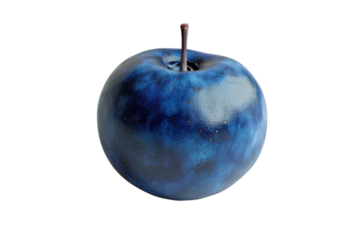 Blue Apple with Stem in Moody Lighting on White Background for Healthy Eating isolated on transparent background