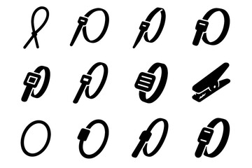 Micro clip notch wire loop fastening tension strap vector icon slim