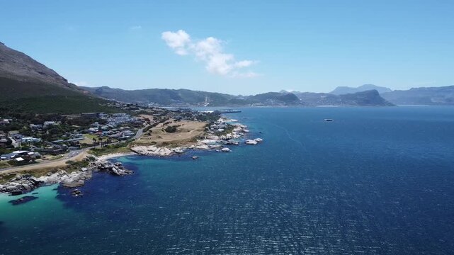 Aerial view of the coastline and ocean in Simon's Town near Boulders Beach, Cape Town, South Africa