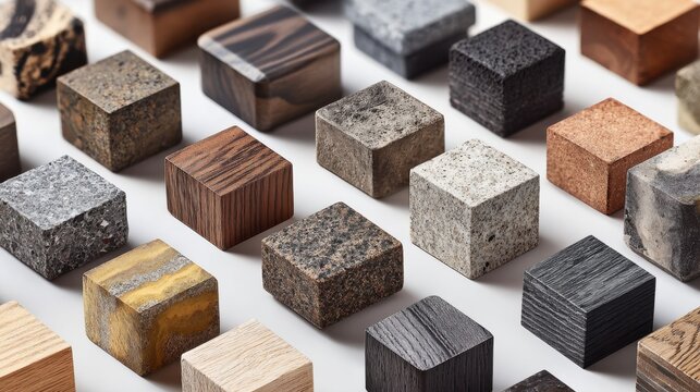 Medium shot of various wooden pieces treated with ecofriendly wood stains featuring soy walnut hull and beetbased colorants emphasizing sustainability and safety.