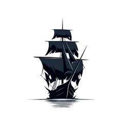 Vintage Sailing Ship with Tattered Sails. © Anwar