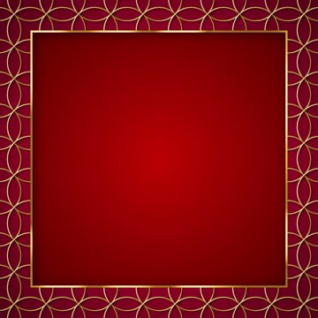 Lunar New Year Background with Gold Circle Pattern with Golden Border Red Text Box Shining Animation - 4K Square Video 20 seconds