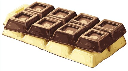 Pixel Art Chocolate Bar with Brown Segments and Creamy White Base in Isometric View