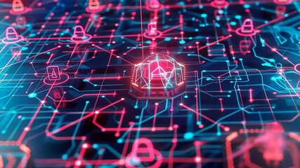 Digital Fortress: Intricate electronic pathways and glowing components converge in this mesmerizing abstract display, evoking the complexities of cybersecurity and digital networks. - Powered by Adobe