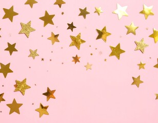 Festive golden stars on soft pink background, adding a touch of magic and celebration