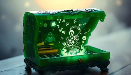 A cold glass of transparent water with ice cubes and green decoration objects isolated on a solid green background for a refreshing liquid drink