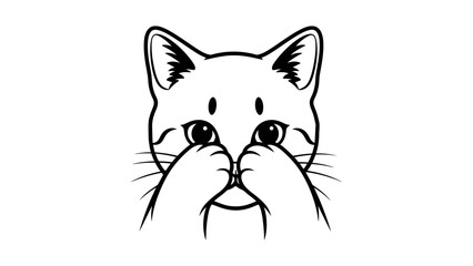 Obraz premium Cute cat with paws covering its mouth on a white background