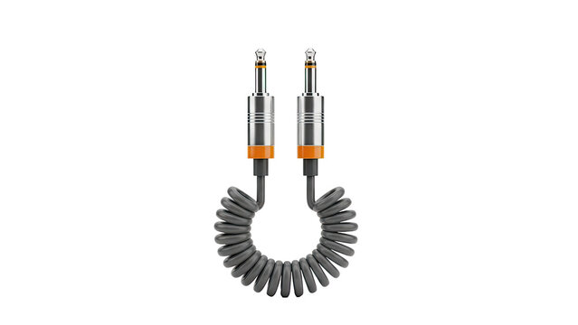 Coiled Audio Cable with Two Jack Plugs on transparent background