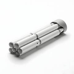 Modern metallic pipes stacked neatly on white background