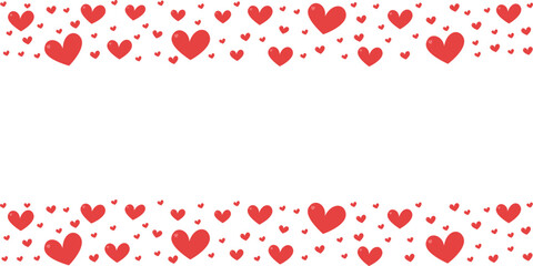 Red heart border frame on white background with copy space for Valentine's Day or Wedding.