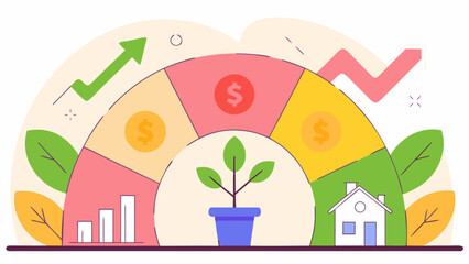 Fototapeta premium Financial growth cycle with plant and house illustration.